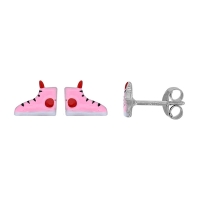 Boucles d'oreilles puces basket émail rose rouge noir blanc argent 925/1000 rhodié
