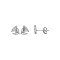 Boucles d'oreilles puces bateaux pavés d'oxydes, argent 925/1000 rhodié