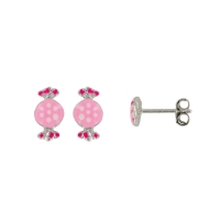 Boucles d'oreilles puces bonbon, émail rose, argent 925/1000 rhodié