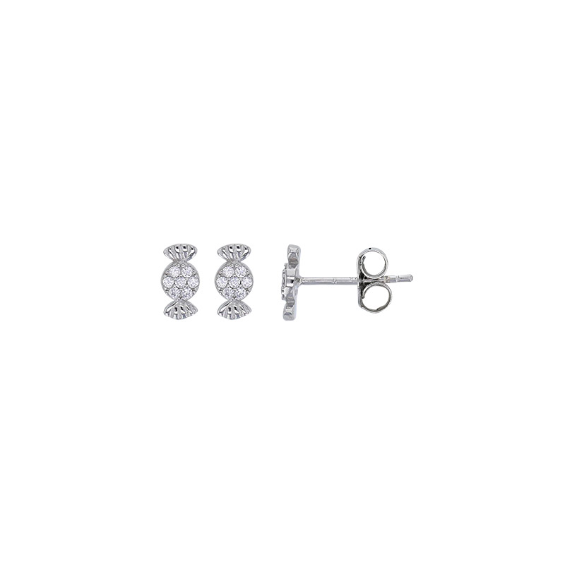 Boucles d'oreilles puces bonbons striés oxydes, argent 925/1000 rhodié