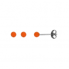 Boucles d'oreilles puces boules émaillées orange, argent 925/1000 rhodié