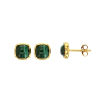 Boucles d'oreilles puces cabochon Malachite Or 375/1000