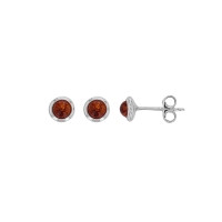 Boucles d'oreilles puces cabochon rond 4mm ambre cognac, argent 925/1000
