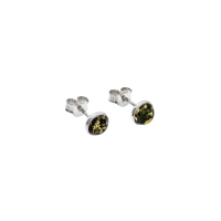 Boucles d'oreilles puces cabochon rond 4mm ambre vert, argent 925/1000