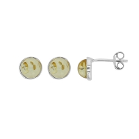 Boucles d'oreilles puces cabochon rond 6mm ambre miel, argent 925/1000