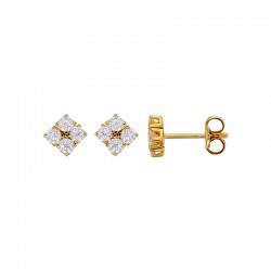 Boucles d'oreilles puces carré Or 750/1000 orné de 4 oxydes
