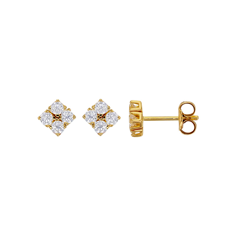 Boucles d'oreilles puces carré Or 750/1000 orné de 4 oxydes