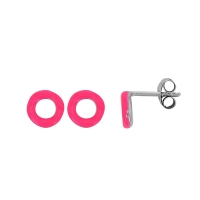 Boucles d'oreilles puces cercle émail fuchsia argent 925/1000 rhodié