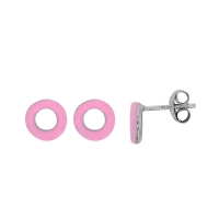 Boucles d'oreilles puces cercle émail rose clair argent 925/1000 rhodié