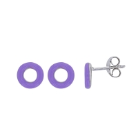 Boucles d'oreilles puces cercle émail violet argent 925/1000 rhodié