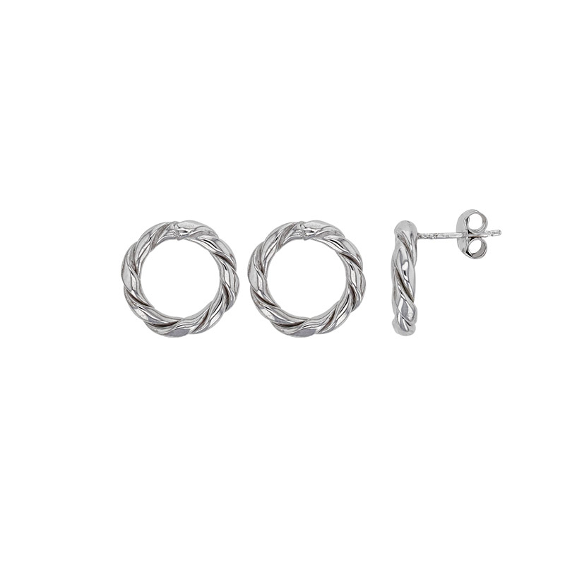 Boucles d'oreilles puces cercles torsadés en argent 925/1000 platiné