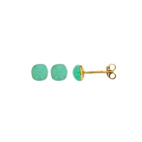 Boucles d'oreilles puces Chrysoprase bombée, Or 750/1000