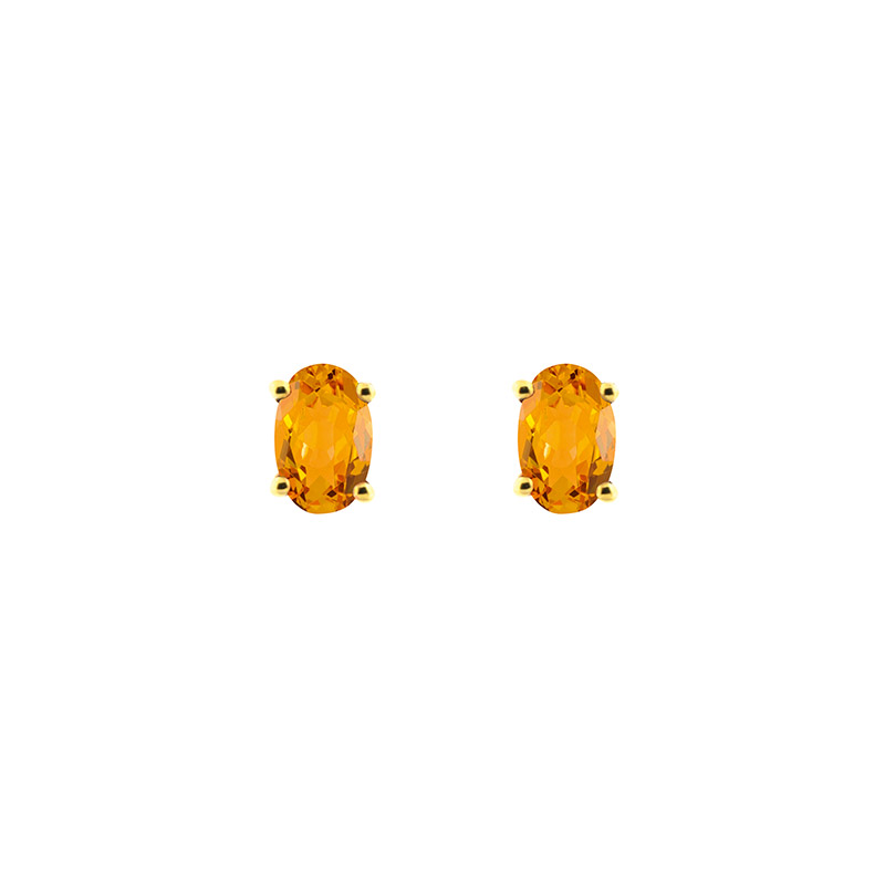 Boucles d'oreilles puces Citrine ovale 5x4mm sertie 4 griffes, Or 750/1000