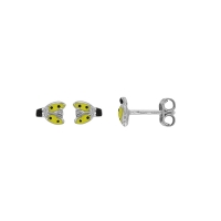 Boucles d'oreilles puces coccinelle émail jaune et argent 925/1000 rhodié
