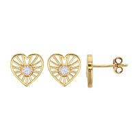 Boucles d'oreilles puces coeur plaqué or avec motif soleil en Oxyde de zirconium