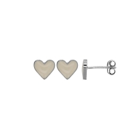 Boucles d'oreilles puces coeurs émail noir, argent 925/1000 platiné