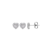 Boucles d'oreilles puces coeurs sertis d'oxydes, argent 925/1000 rhodié