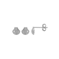 Boucles d'oreilles puces coquillages ornées d'un oxyde, argent 925/1000 rhodié