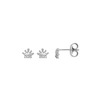 Boucles d'oreilles puces couronnes serties d'oxydes, argent 925/1000 rhodié