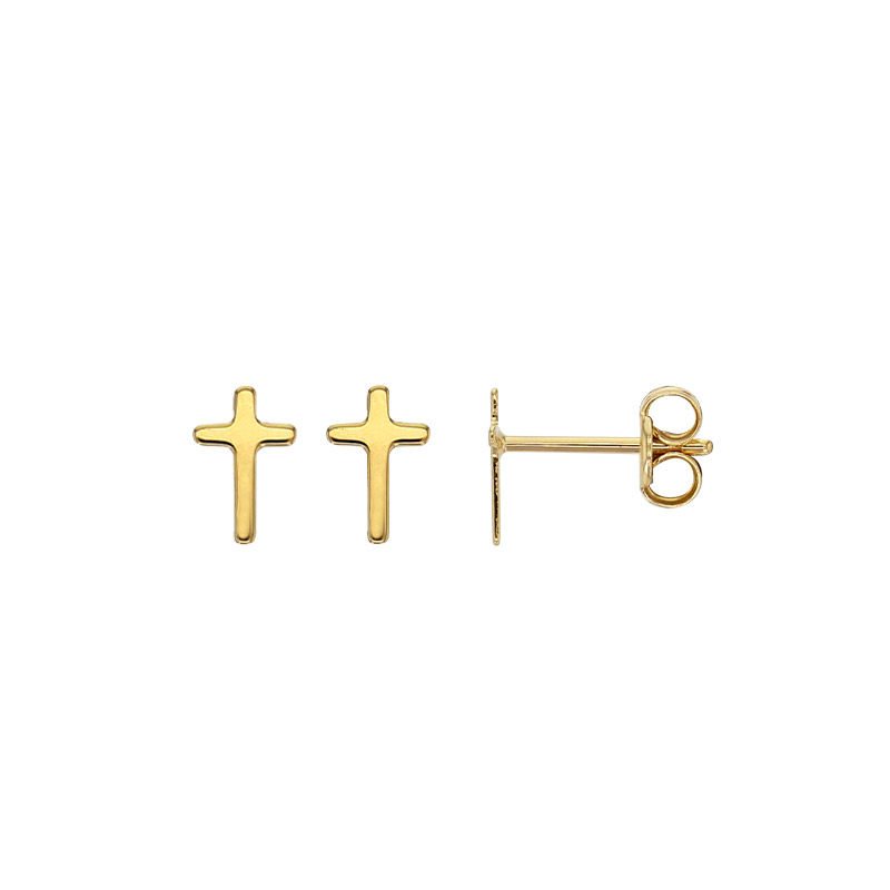 Boucles d'oreilles puces croix lisse Or 750/1000