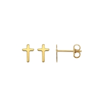 Boucles d'oreilles puces croix lisse Or 750/1000