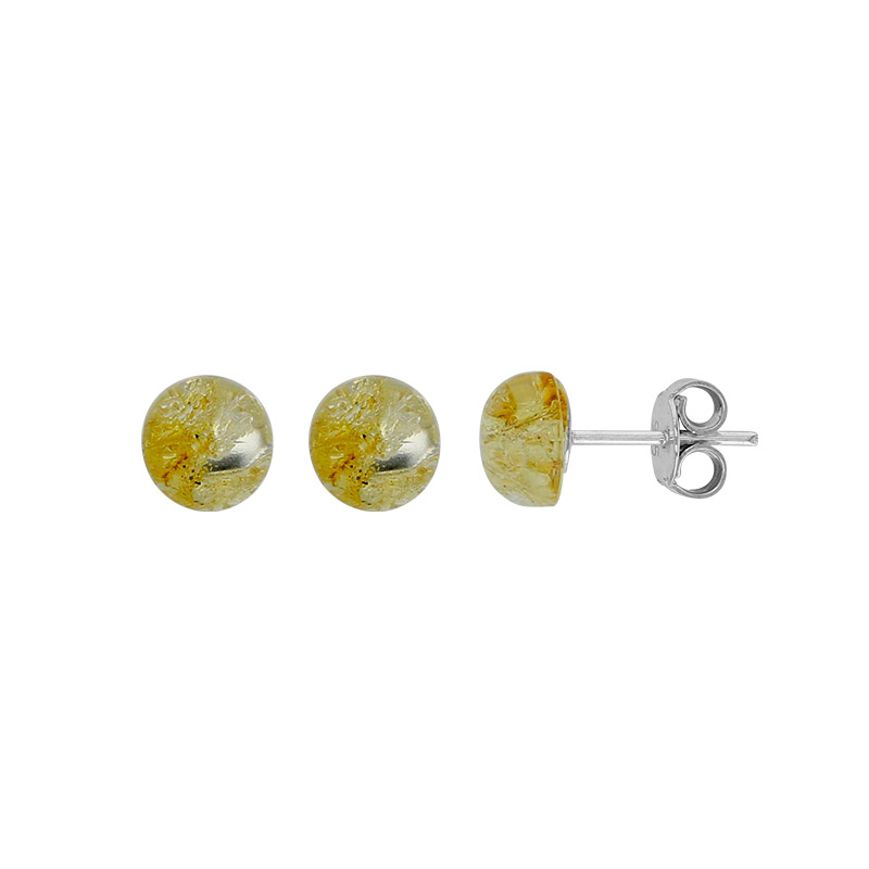 Boucles d'oreilles puces demi-boule en Ambre et argent 925/1000