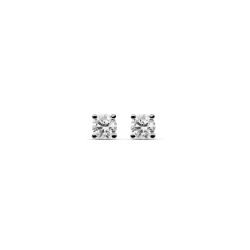 Boucles d'oreilles puces diamants synthétiques 0,25ct GVS sertis 4 griffes, Or jaune 750/1000