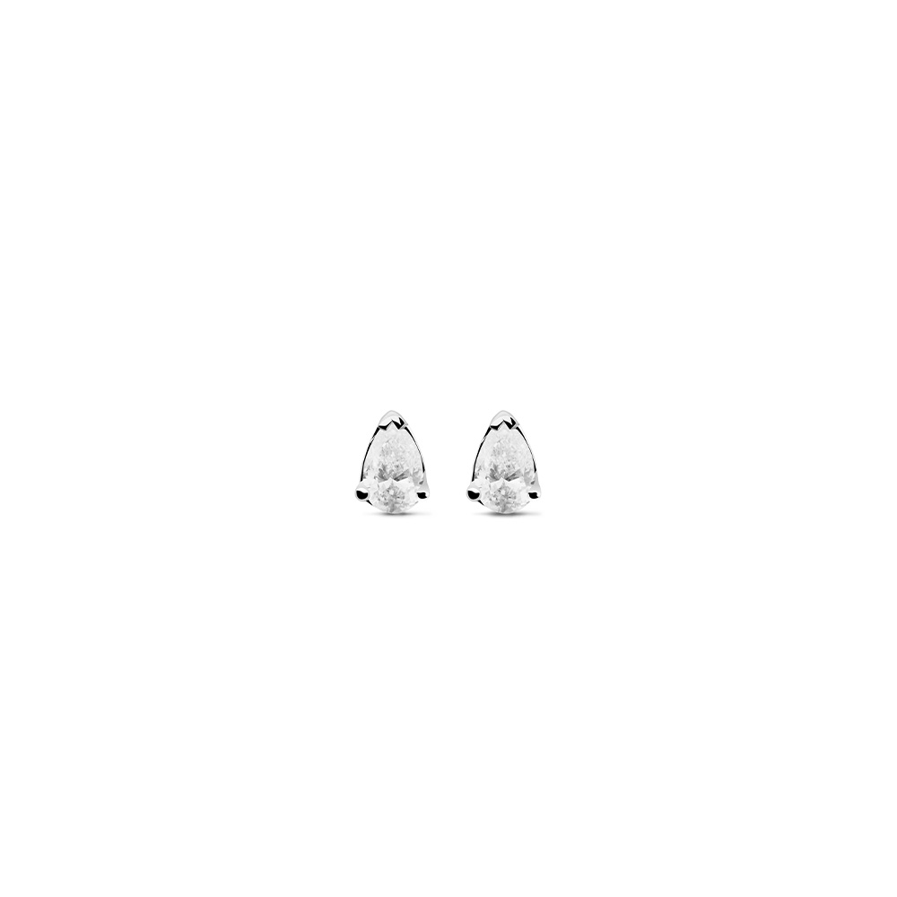 Boucles d'oreilles puces diamants synthétiques 0,20ct GVS taille poire, Or blanc 750/1000