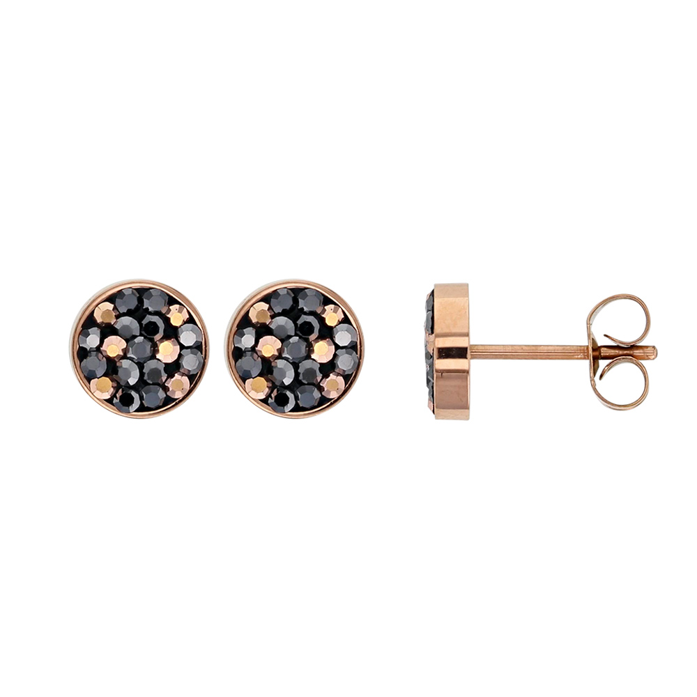 Boucles d'oreilles puces doré-rose ornées de cristaux sertis clos