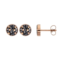 Boucles d'oreilles puces doré-rose ornées de cristaux sertis clos