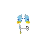Boucles d'oreilles puces éléphant assis argent 925/1000 rhodié