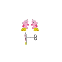 Boucles d'oreilles puces éléphant assis argent 925/1000 rhodié