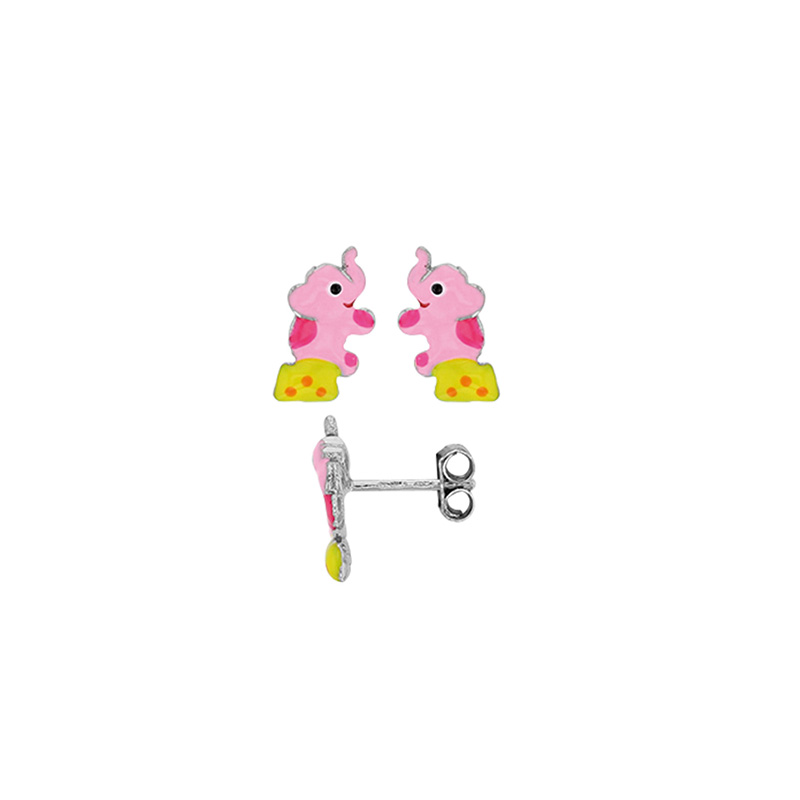 Boucles d'oreilles puces éléphant assis argent 925/1000 rhodié