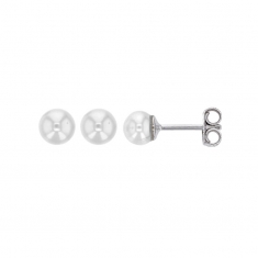 Boucles d'oreilles puces en argent 925/1000 rhodié avec Perles d'eau douce blanches