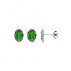 Boucles d'oreilles puces en argent 925/1000 rhodié GYPSY MARIA Madone vert émeraude avec émail