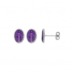 Boucles d'oreilles puces en argent 925/1000 rhodié GYPSY MARIA Madone violet avec émail