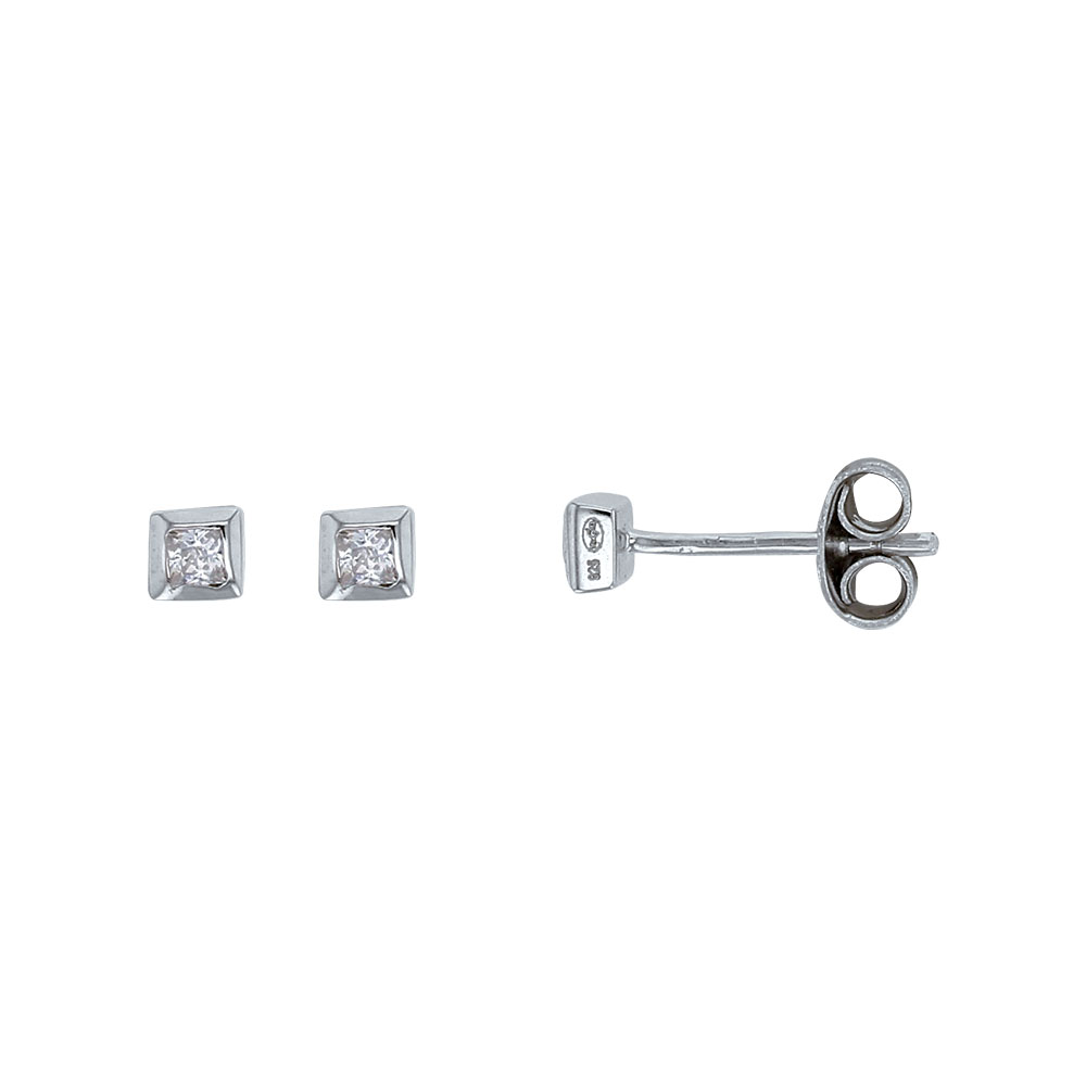 Boucles d'oreilles puces en argent rhodié 925/1000 avec oxyde de zirconium