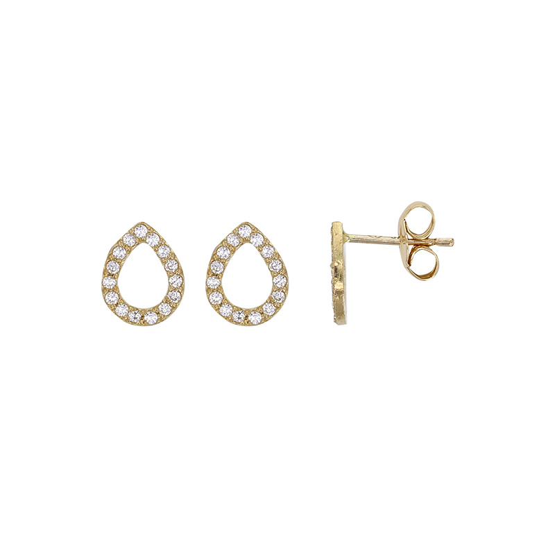Boucles d'oreilles puces en forme de goutte ornées d’oxydes, Or 375/1000
