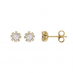 Boucles d'oreilles puces en forme de tournesol ornées d’oxydes, Or 375/1000