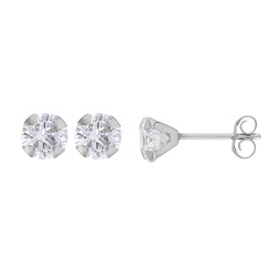 Boucles d'oreilles puces en Or 375/1000 et oxyde de zirconium serti 4 griffes - diam. tige 0,6mm