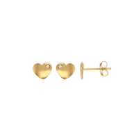 Boucles d'oreilles puces en Or 375/1000 - petit coeur avec oxyde de zirconium