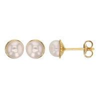 Boucles d'oreilles puces en Or 750/1000 et perle d'eau douce 5mm