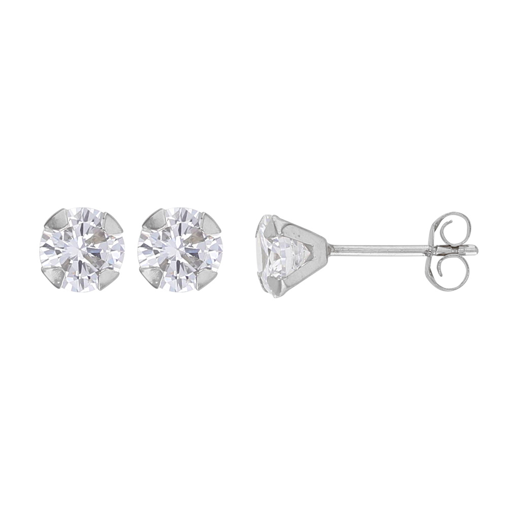 Boucles d'oreilles puces en Or 375/1000 et oxyde de zirconium serti 4 griffes - diam. tige 0,6mm