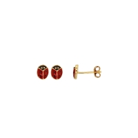 Boucles d'oreilles puces enfant coccinelle émaillée, plaqué or