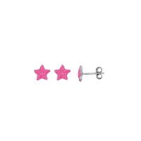 Boucles d'oreilles puces étoile, émail fuchsia pailletée en argent 925/1000 rhodié