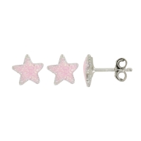 Boucles d'oreilles puces étoile, émail rose clair pailletée en argent 925/1000 rhodié