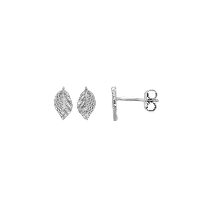 Boucles d'oreilles puces feuilles, argent 925/1000 rhodié