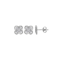 Boucles d'oreilles puces fleurs ajourées avec oxydes, argent 925/1000 platiné