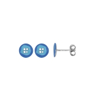Boucles d'oreilles puces forme bouton émail turquoise et argent 925/1000 rhodié