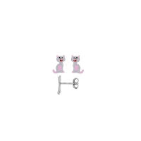 Boucles d'oreilles puces forme chat en argent rhodié